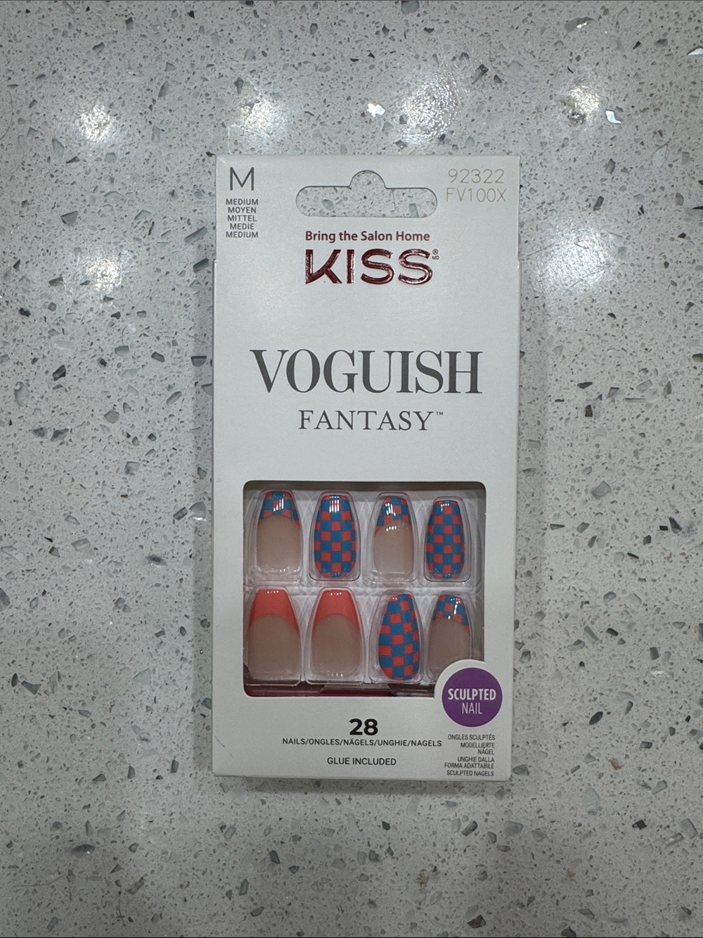 Kiss Voguish Fantasy Press-On Nails - Red & Blue Check
